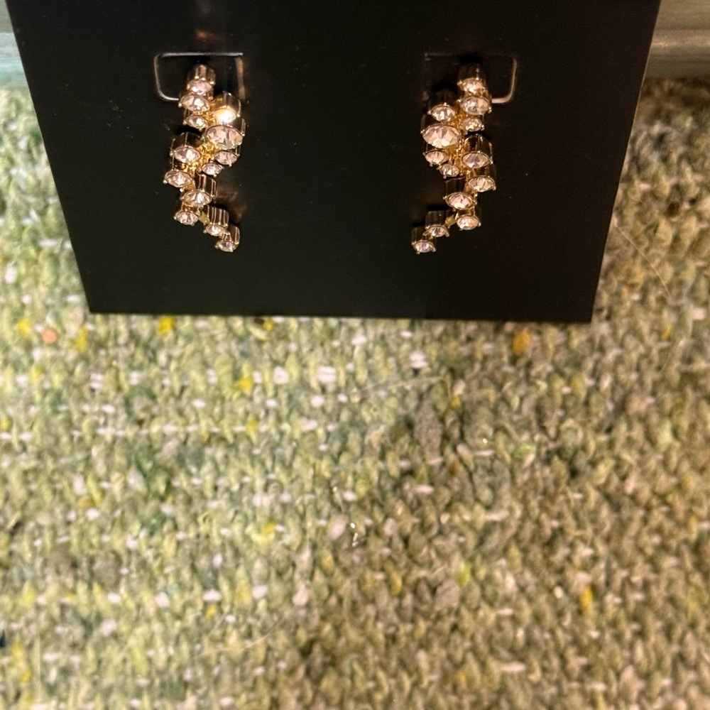 NWT BAUBLEBAR Farah Ear Crawlers Rhinestone Dangle Earrings Gold Tone - Picture 2 of 5